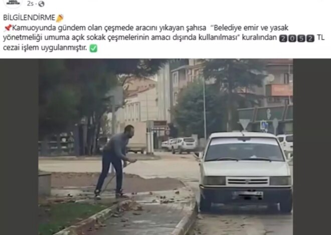 İnegöl’de Sokak Çeşmesine Hortum Takıp Araç Yıkayan Sürücüye Ceza